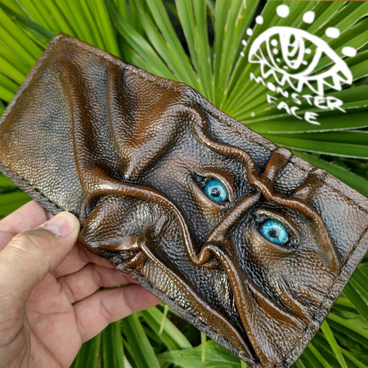 Gnome King - Necromonicon - Oz - Brown version - monster face - Leather wallet.