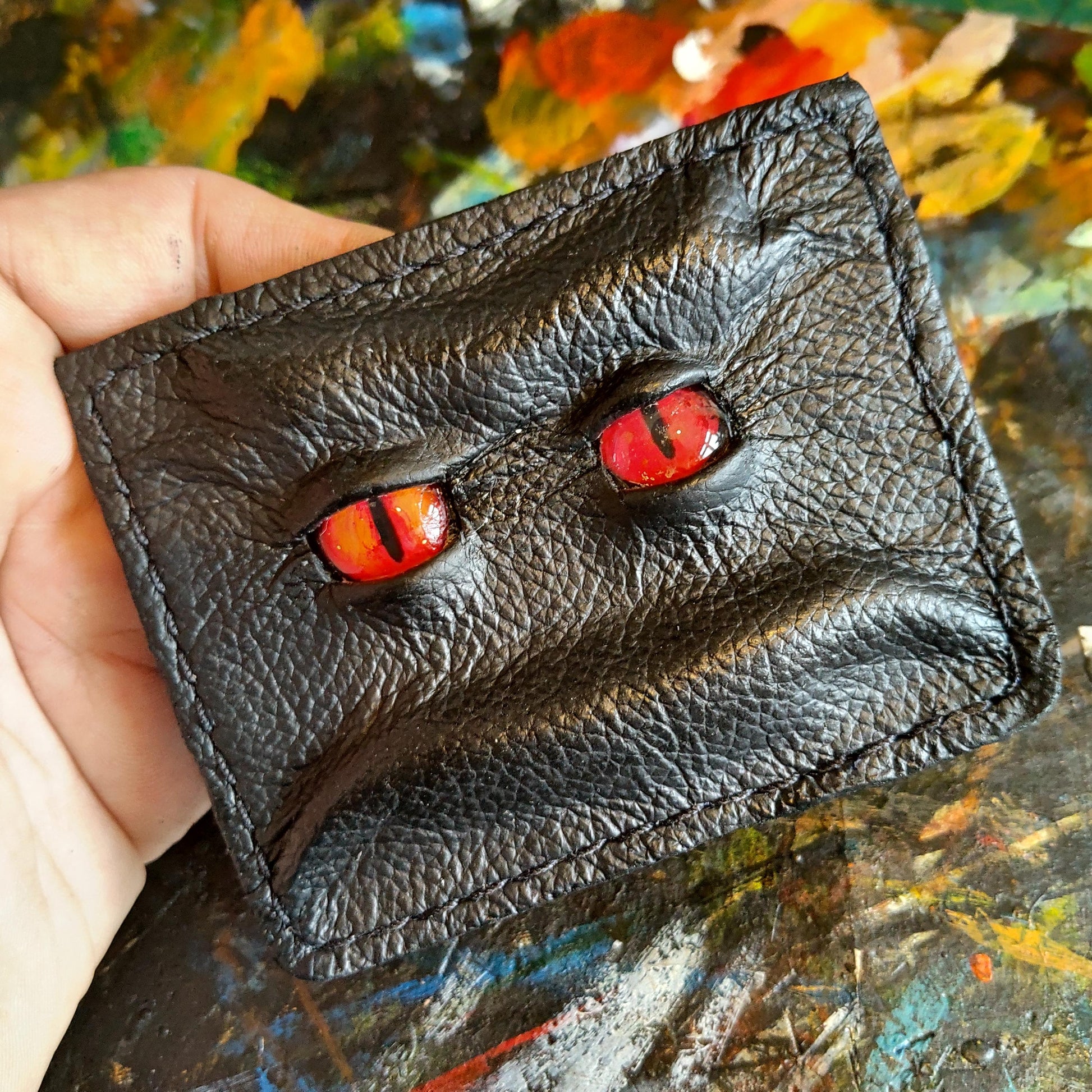 Enderman eyes -Slim card holder wallet - Shmuggle face - Necromonicon - demon eyes - Leather.