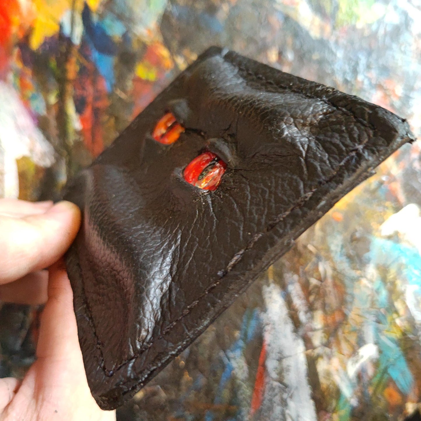 Enderman eyes -Slim card holder wallet - Shmuggle face - Necromonicon - demon eyes - Leather.