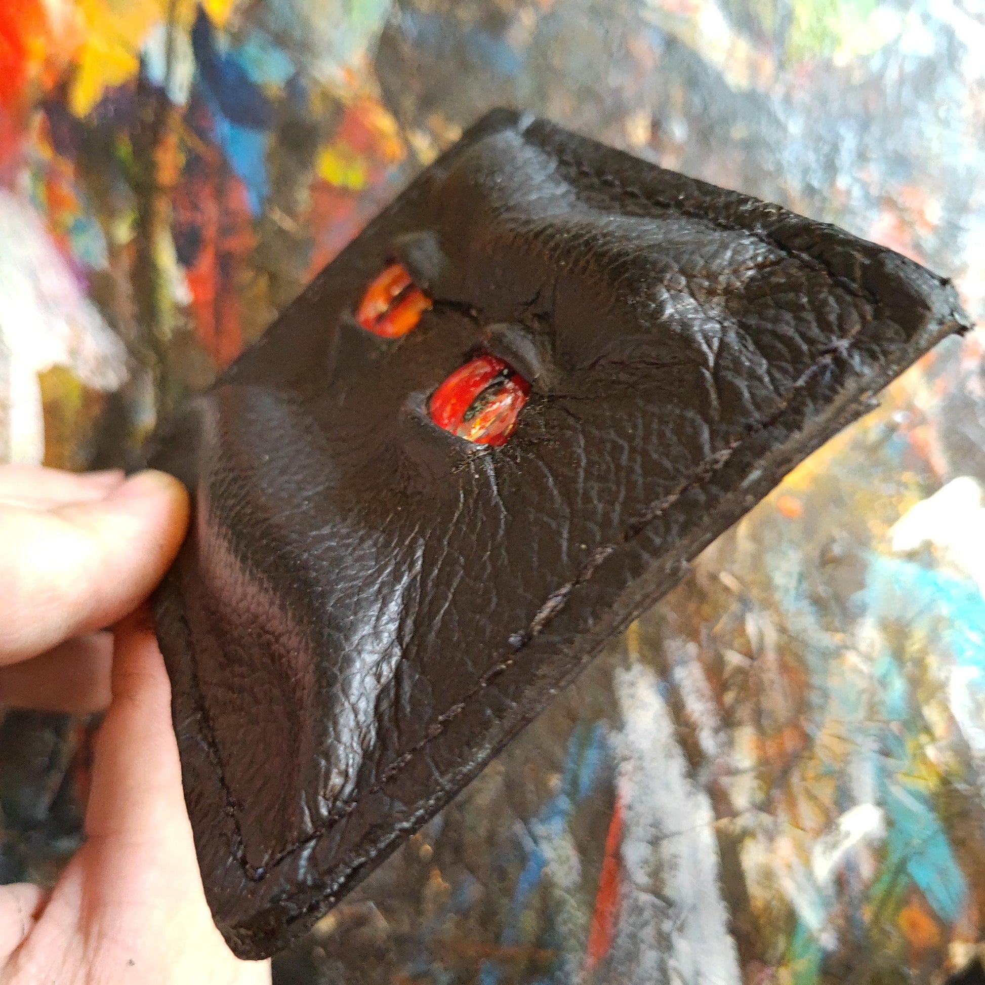 Enderman eyes -Slim card holder wallet - Shmuggle face - Necromonicon - demon eyes - Leather.