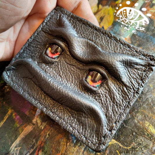 Enderman cute eyes -Slim card holder wallet - Shmuggle face - Necromonicon - demon eyes - Leather.
