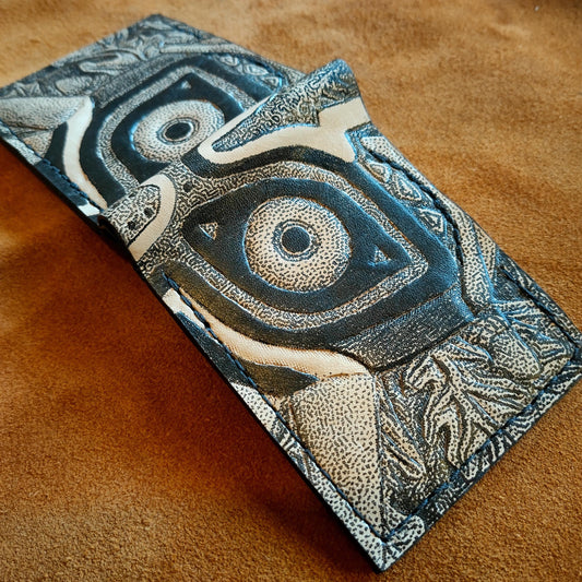 Stippled Majoras Mask leather wallet- - Leather Bifold Wallet - Handcrafted Legend of Zelda Wallet -
