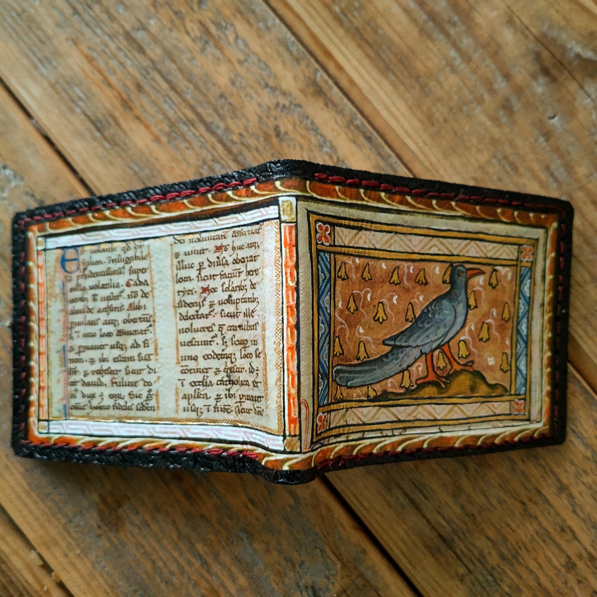 The Coot Marginalia medieval leather wallet- Dark Brown and ivory colour - Leather Bifold Wallet - Handcrafted