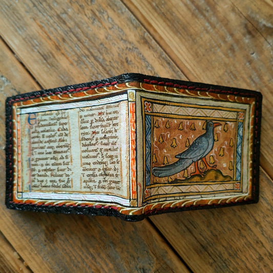 The Coot Marginalia medieval leather wallet- Dark Brown and ivory colour - Leather Bifold Wallet - Handcrafted