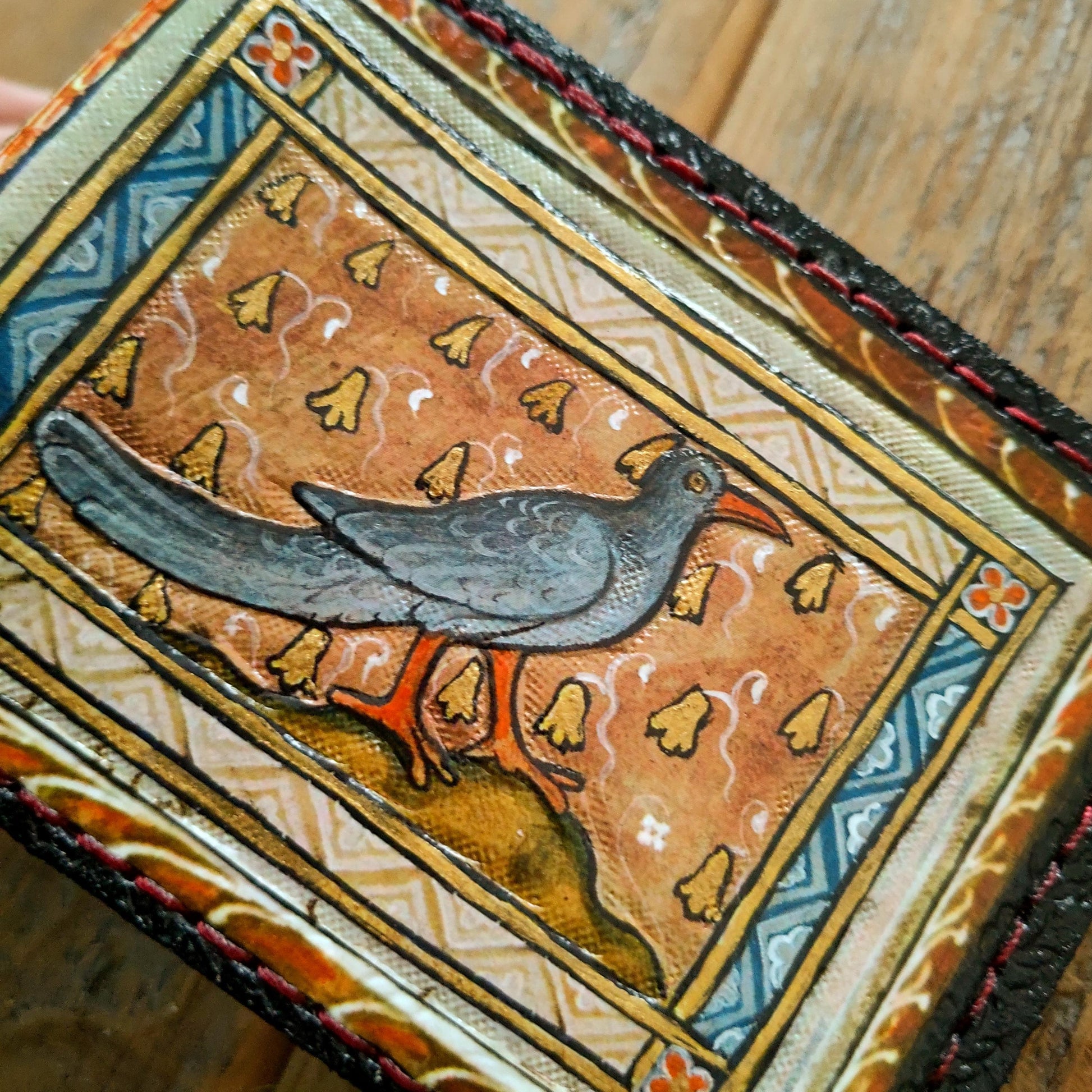 The Coot Marginalia medieval leather wallet- Dark Brown and ivory colour - Leather Bifold Wallet - Handcrafted