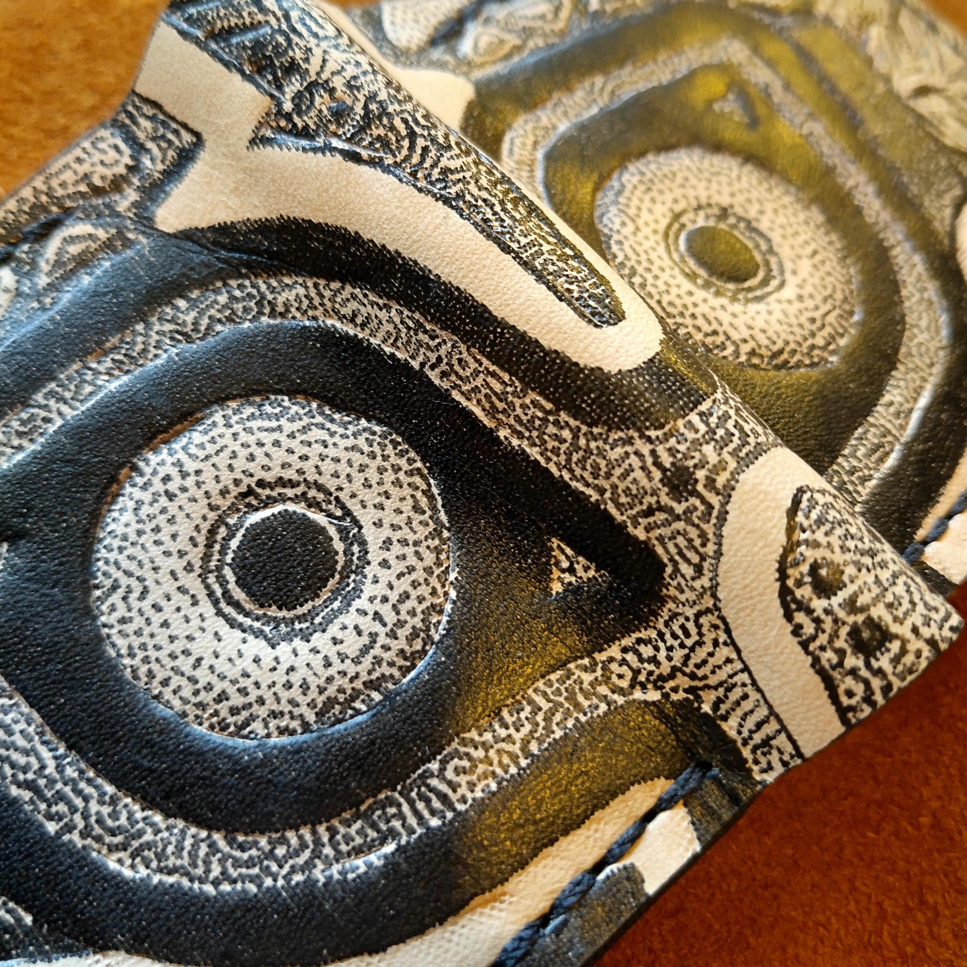 Stippled Majoras Mask leather wallet- - Leather Bifold Wallet - Handcrafted Legend of Zelda Wallet -
