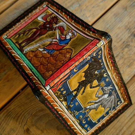 Marginalia medieval demons leather wallet- Dark Brown and ivory colour - Leather Bifold Wallet - Handcrafted