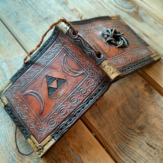 Triforce Spell book style red gem leather wallet - Mystic - Leather wallet.