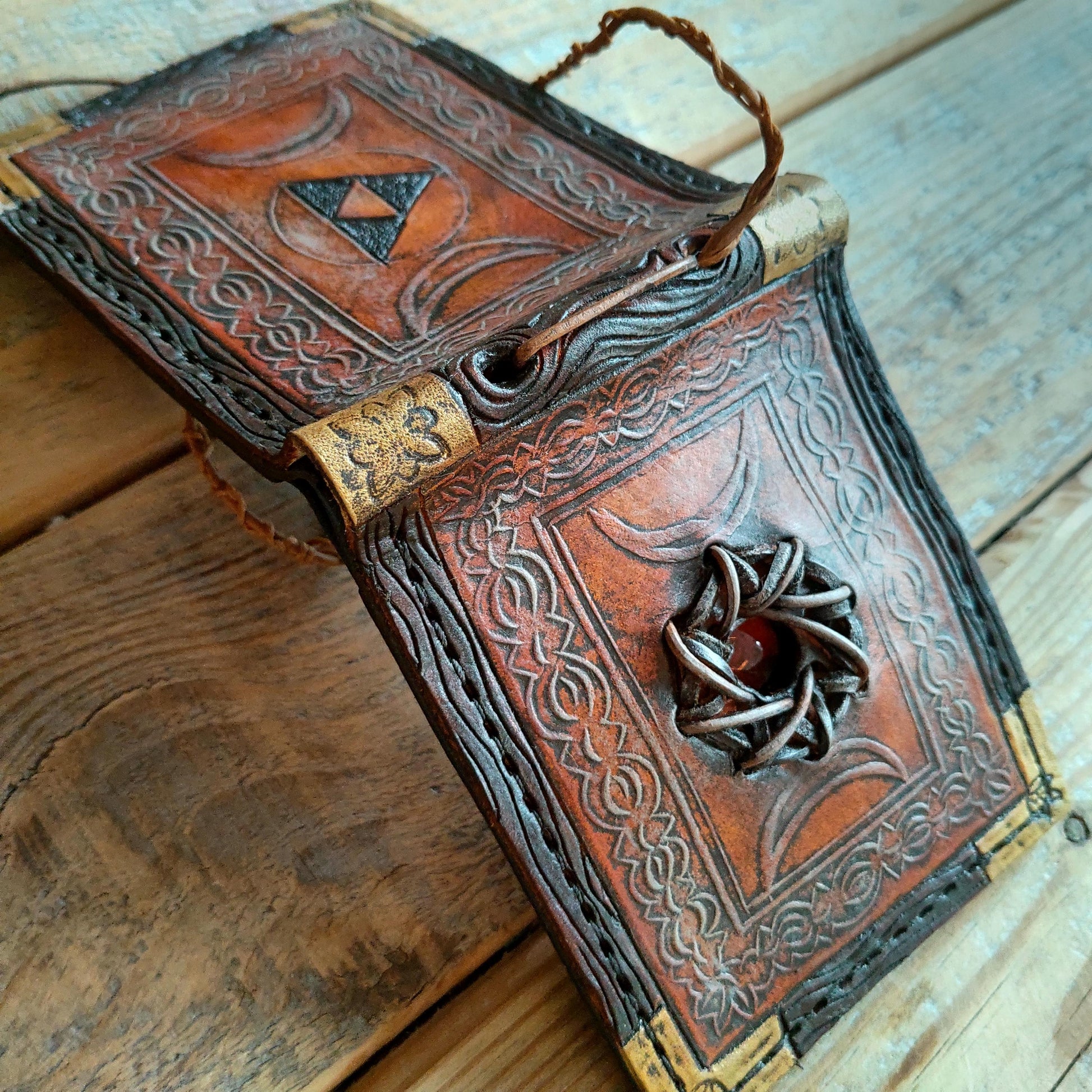 Triforce Spell book style red gem leather wallet - Mystic - Leather wallet.