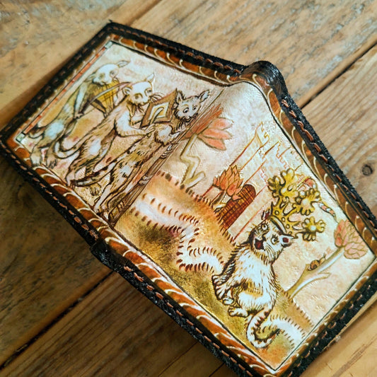 Song of the Cat King 2 - Marginalia medieval - leather wallet- Dark Brown and ivory colour - Leather Bifold Wallet - Handcrafted