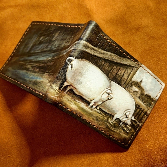 Stuffed boys leather wallet pigsBifold Wallet - Brother may I have some oats