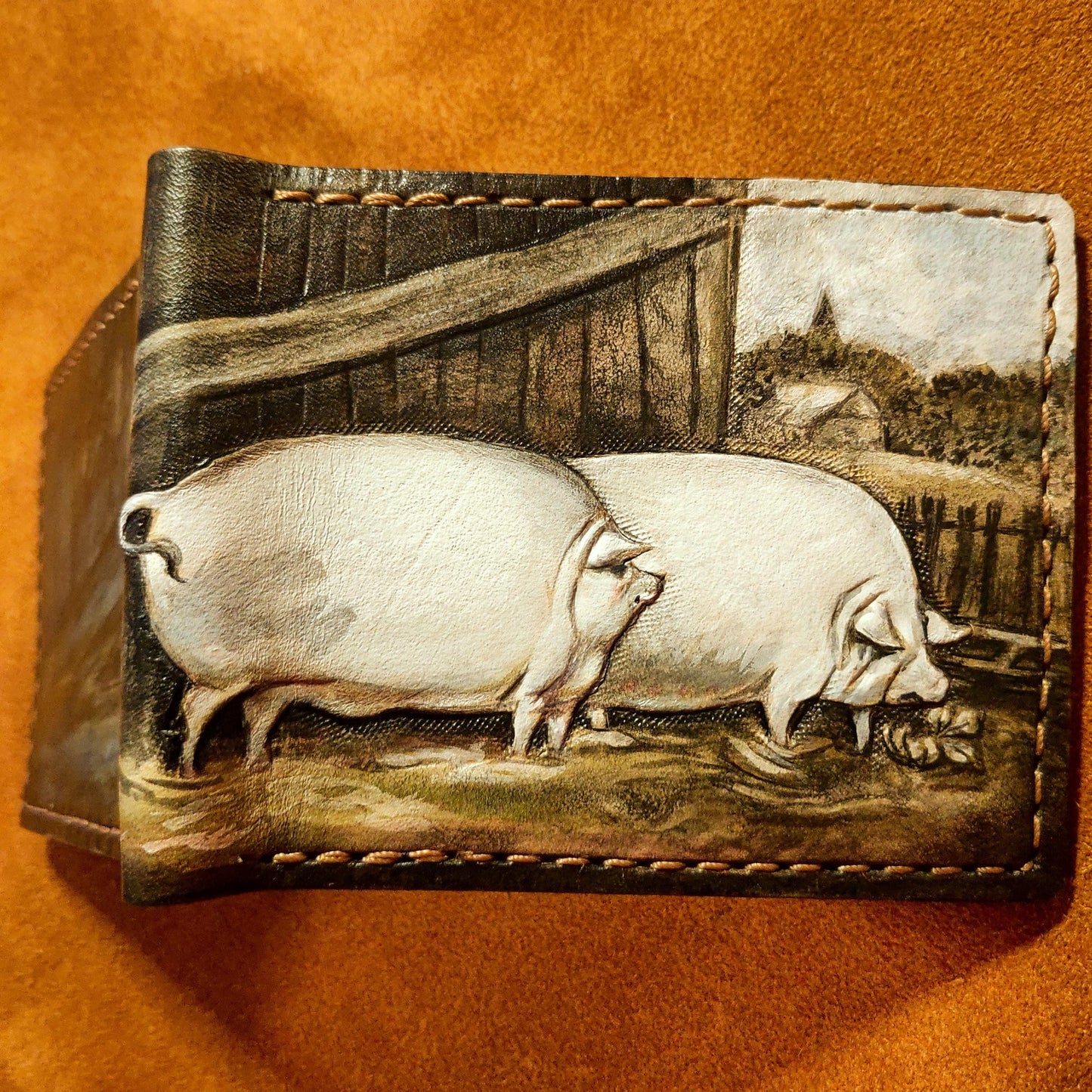 Stuffed boys leather wallet pigsBifold Wallet - Brother may I have some oats