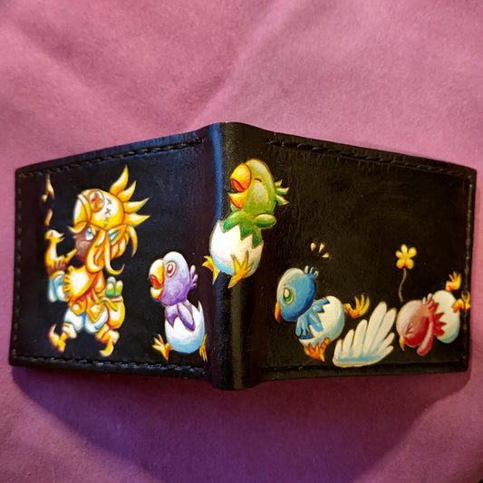 Chocobo chick march night leather wallet - Black Leather Bifold Wallet - Handcrafted Final Fantasy inspired Wallet - baby
