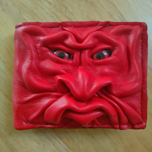 Red gargoyle monster face wallet - leather wallet