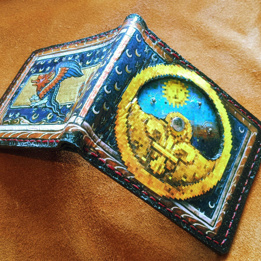 Marginalia day night clock prop leather wallet- Leather Bifold Wallet - Handcrafted