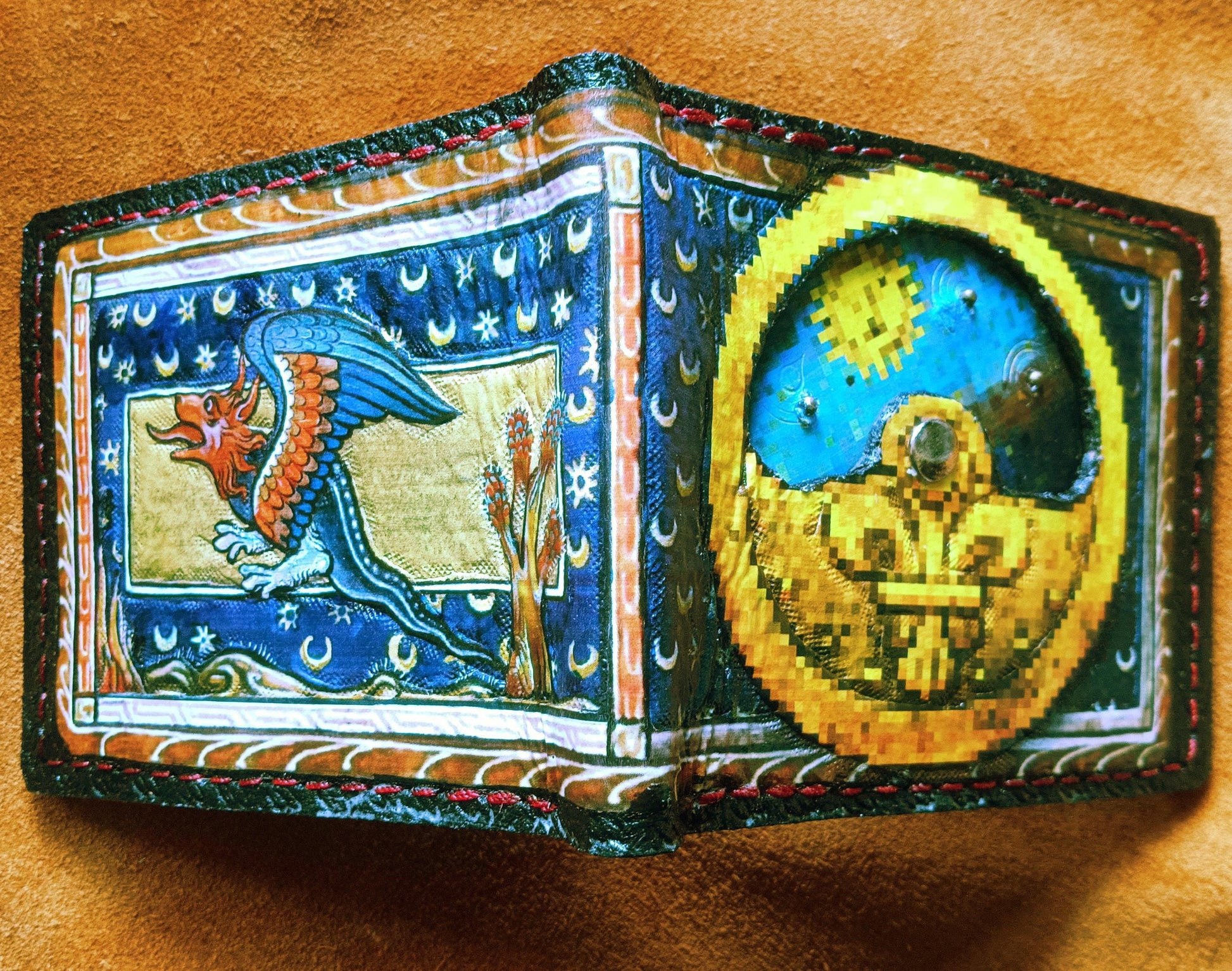 Marginalia day night clock prop leather wallet- Leather Bifold Wallet - Handcrafted