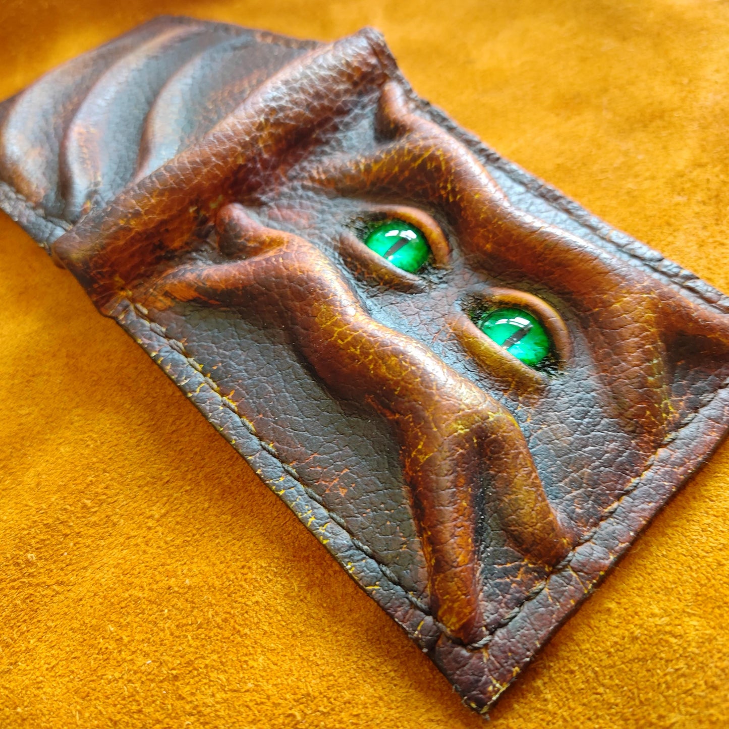Green eyed monster leather wallet version 2 - Necromonicon - demon eyes - Leather wallet.