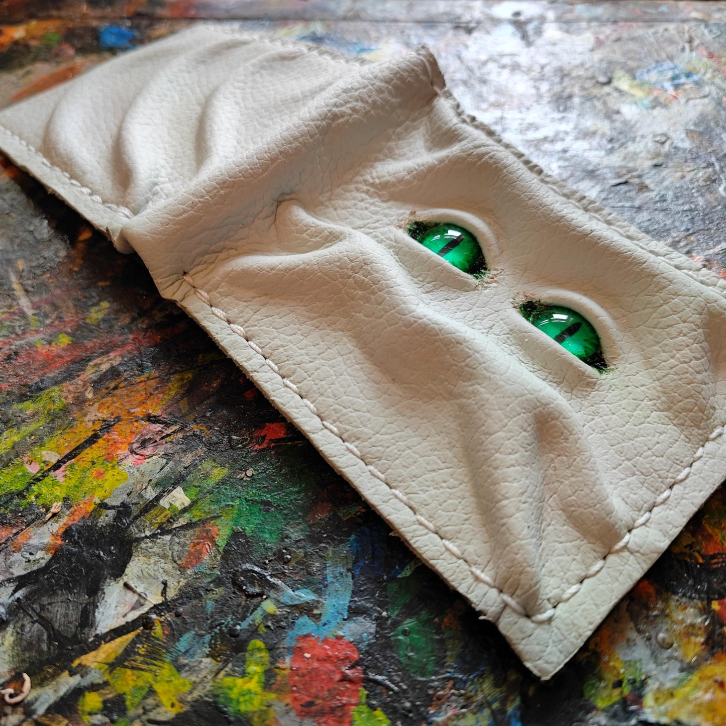 Green eyed monster leather wallet version 1 - Necromonicon - demon eyes - Leather wallet.