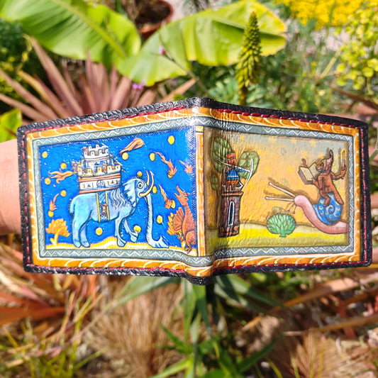 Castle Elephant marginalia leather wallet- Leather Bifold Wallet - Handcrafted