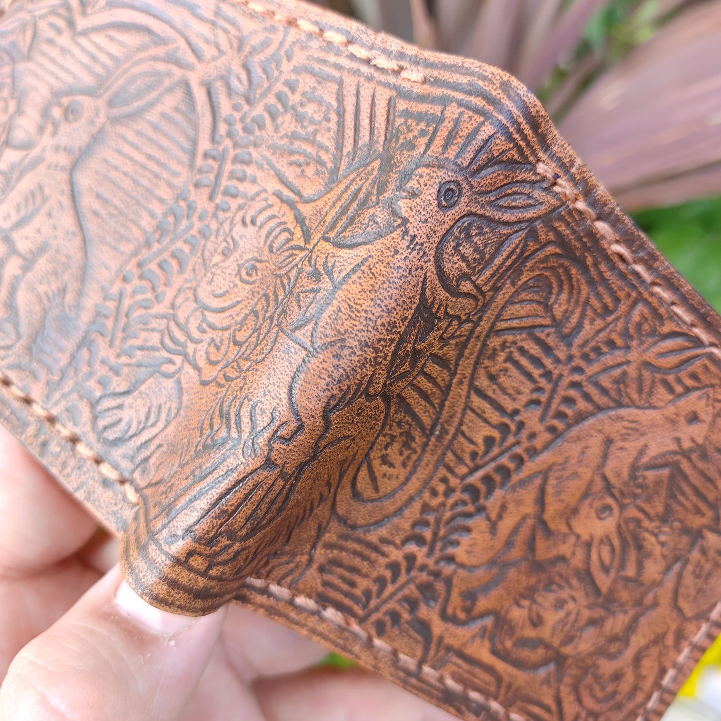 Marginalia medieval party - rabbits cats and snail v1 - leather wallet- Dark Brown and ivory colour - Leather Bifold Wallet - Handcrafted