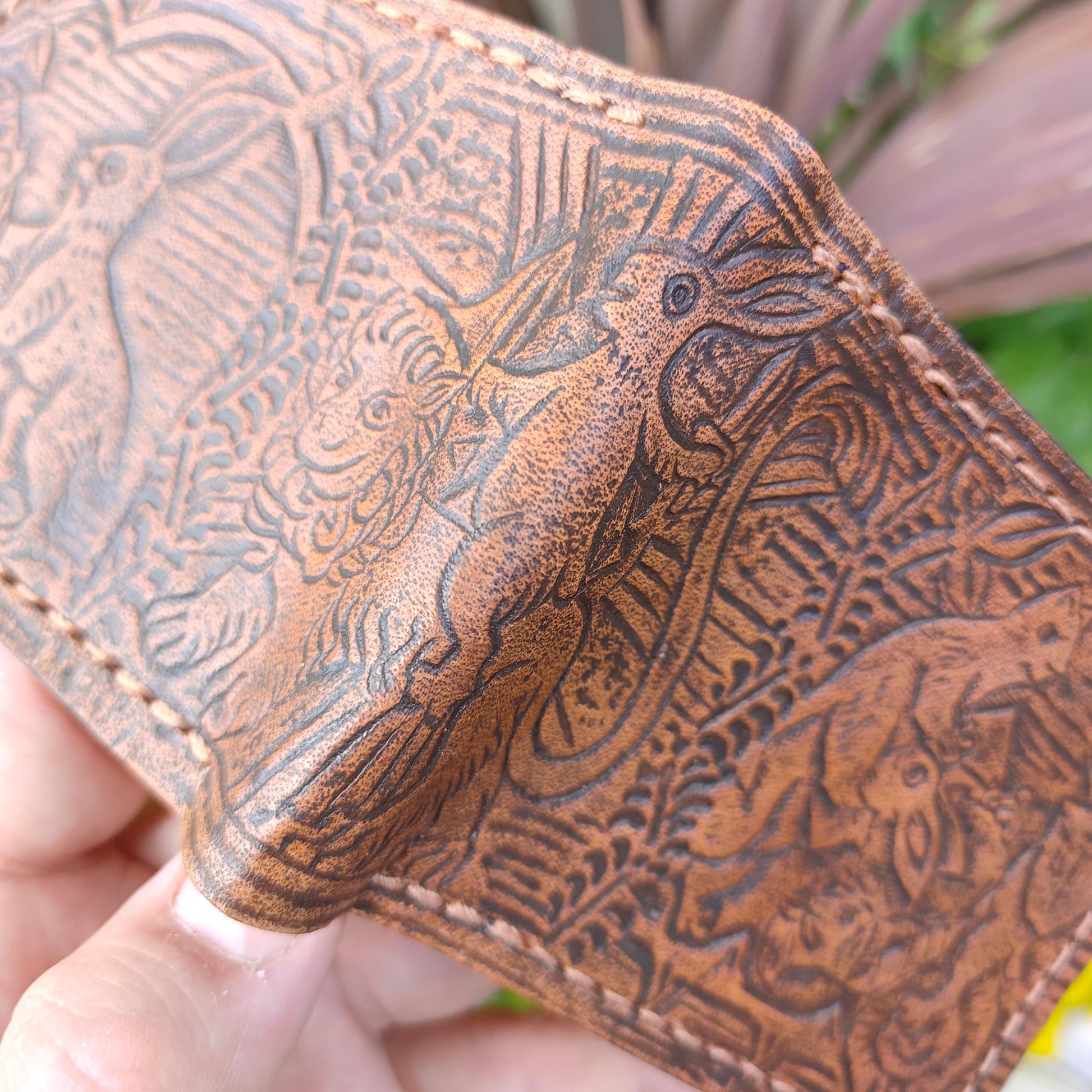 Marginalia medieval party - rabbits cats and snail v1 - leather wallet- Dark Brown and ivory colour - Leather Bifold Wallet - Handcrafted