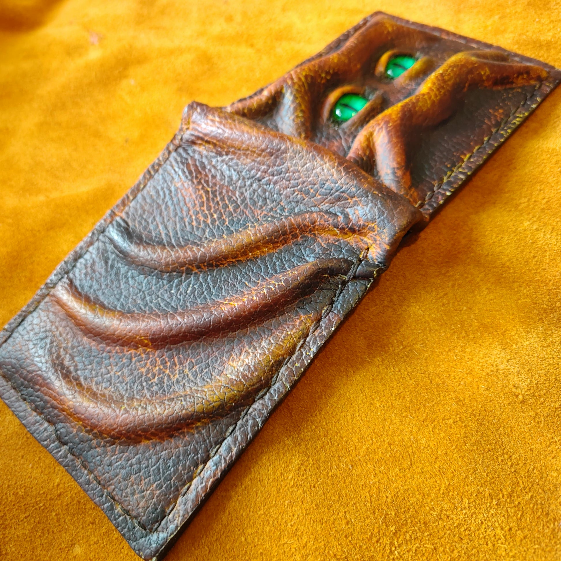 Green eyed monster leather wallet version 2 - Necromonicon - demon eyes - Leather wallet.