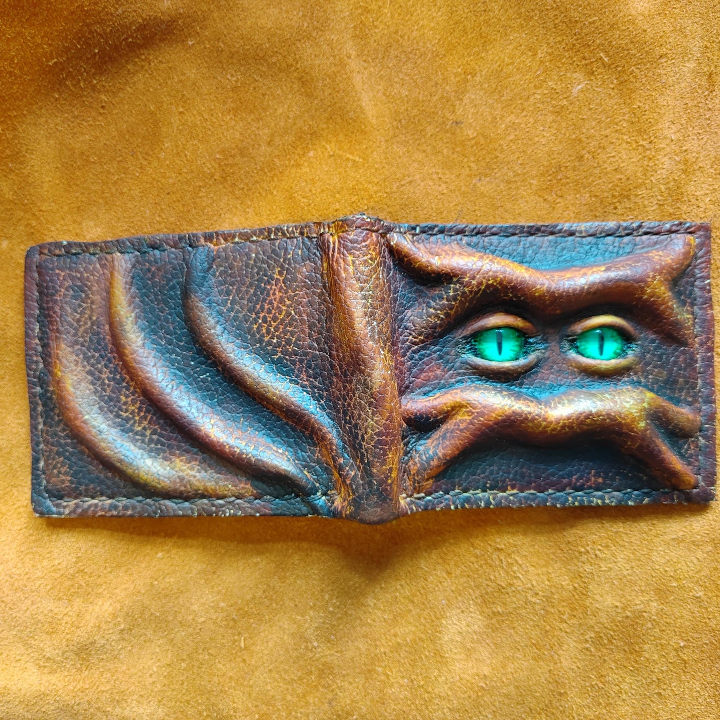 Green eyed monster leather wallet version 2 - Necromonicon - demon eyes - Leather wallet.