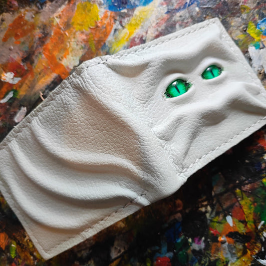 Green eyed monster leather wallet version 1 - Necromonicon - demon eyes - Leather wallet.