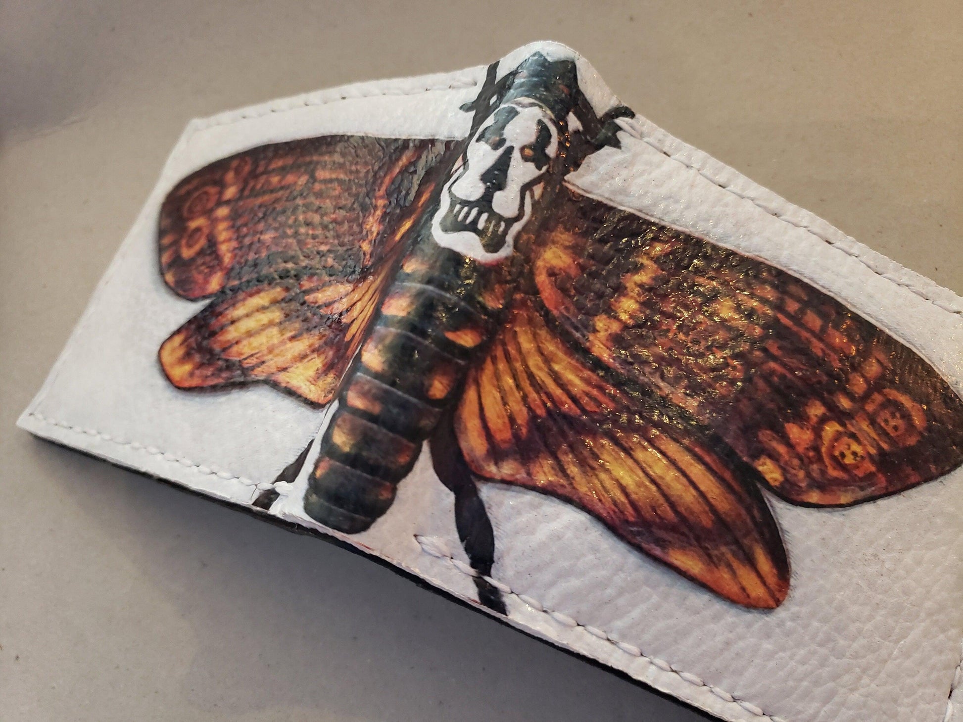 Deaths Head Moth soft version - Leather Bifold Wallet - Handcrafted Wallet -
