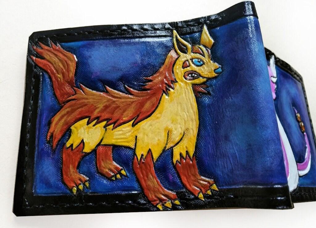 Shiny Dragonair and Mightyena - Leather Bifold Wallet - Handcrafted Wallet -