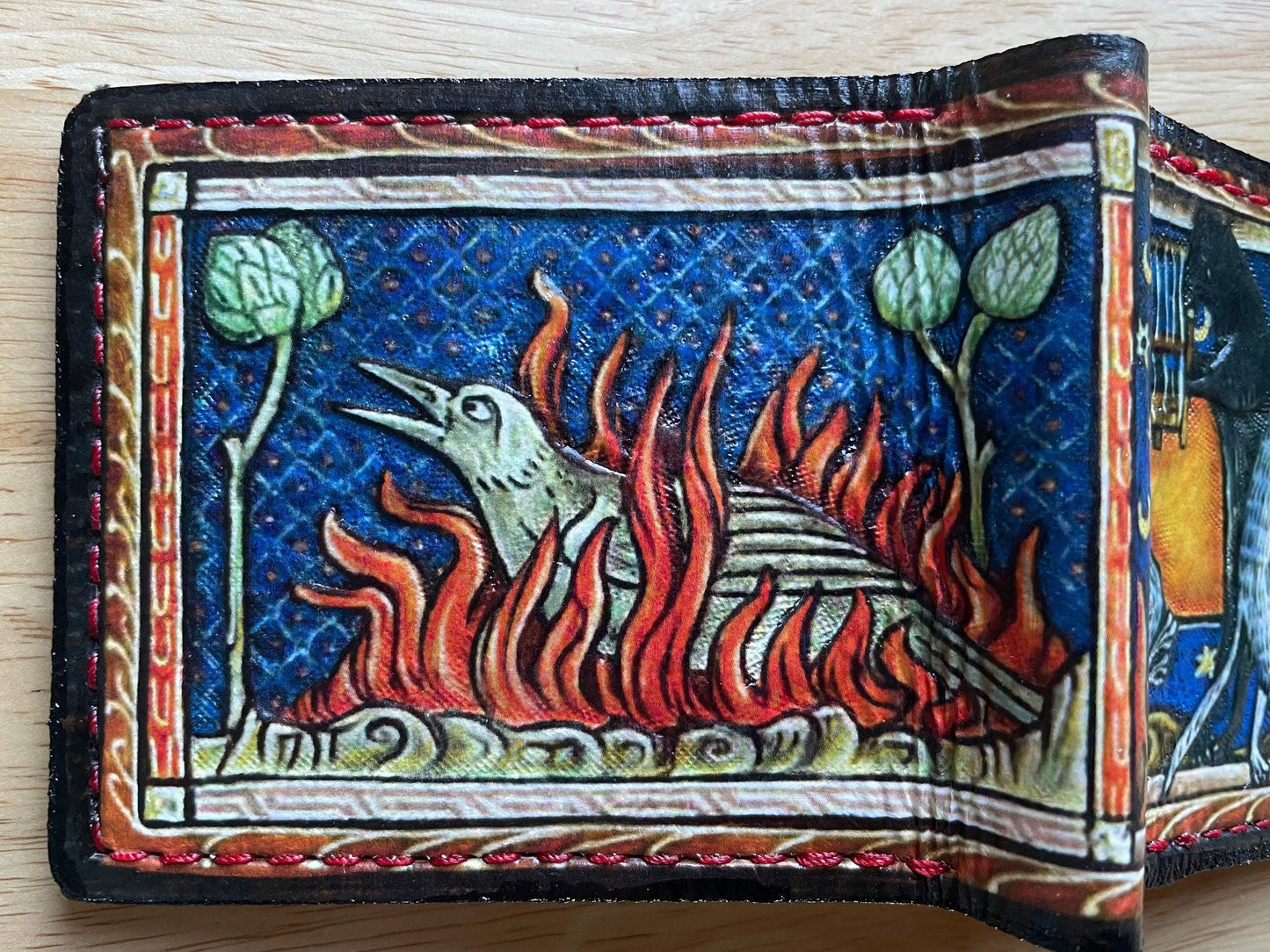 Marginalia medieval cats - leather wallet- Dark Brown and ivory colour - Leather Bifold Wallet - Handcrafted