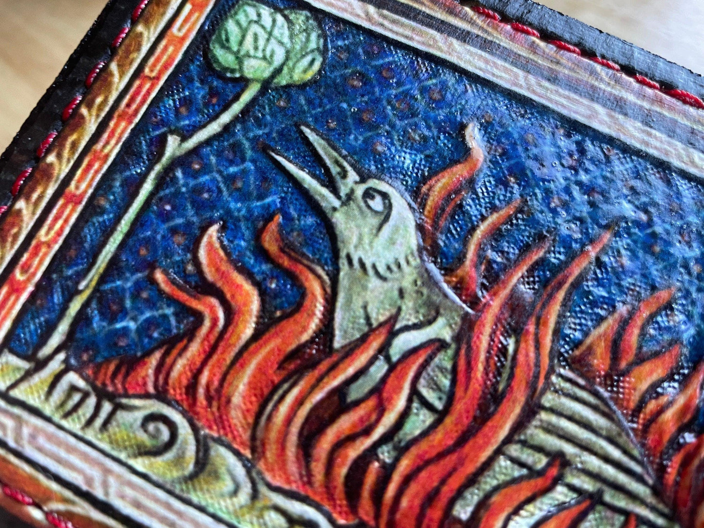 Marginalia medieval cats - leather wallet- Dark Brown and ivory colour - Leather Bifold Wallet - Handcrafted