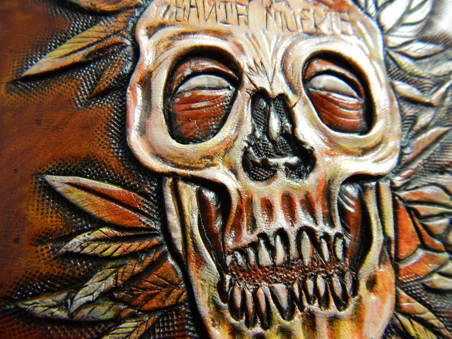 Day of the Dead Skull - Leather Bifold Wallet - Handcrafted Skull Wallet -
