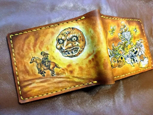 Majora&#39;s Moon All of the masks - leather wallet- Leather Bifold Wallet - Handcrafted Legend of Zelda Wallet - Link Wallet