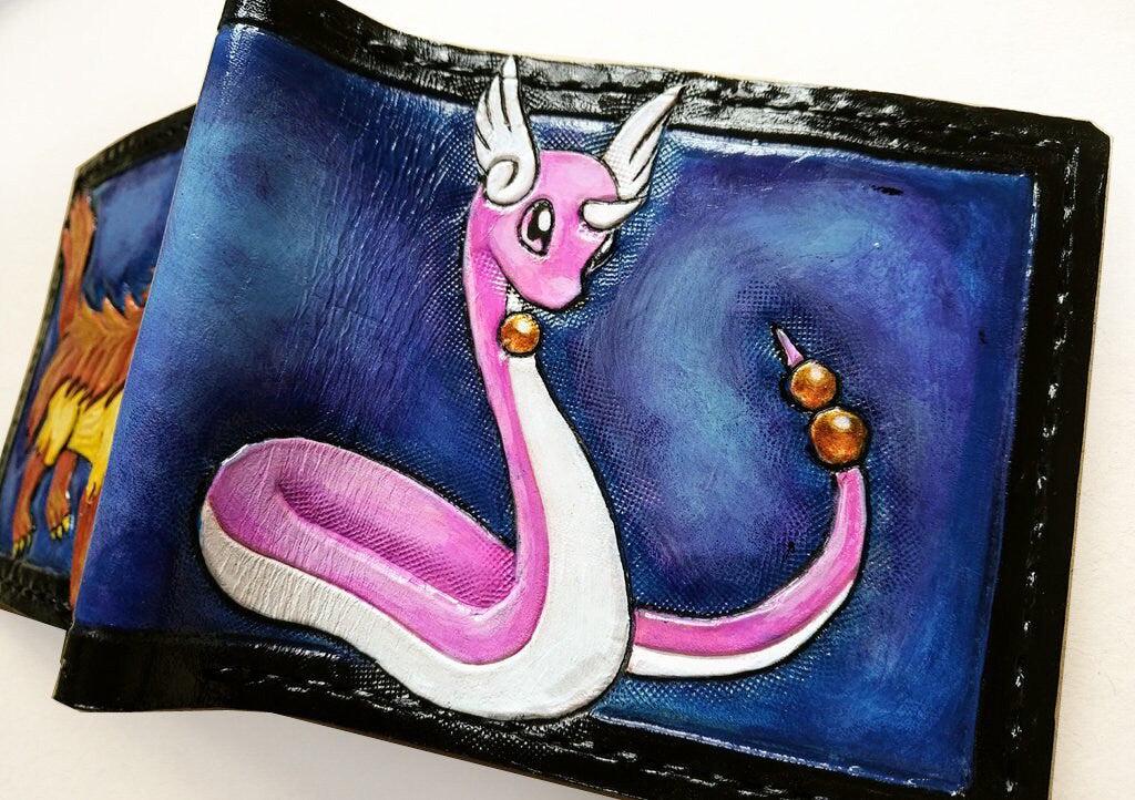 Shiny Dragonair and Mightyena - Leather Bifold Wallet - Handcrafted Wallet -