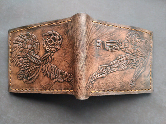 Samus and Ancient Chozo - brown- Leather Bifold Wallet - Handcrafted Wallet -