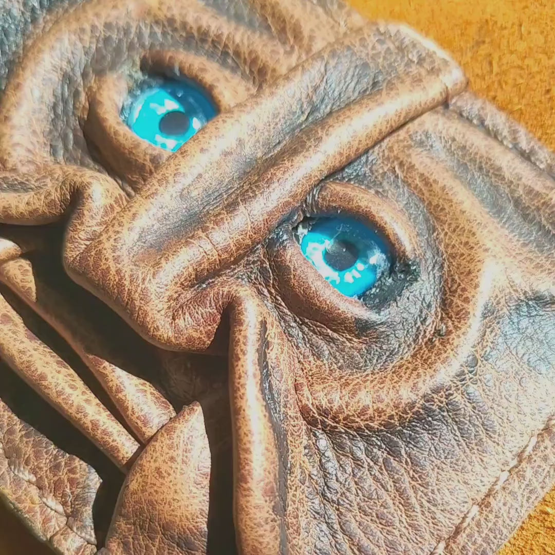 Cat ear Schmuggle wallet- brown version - monster face - Necromonicon - Oz - demon eyes -Leather wallet.