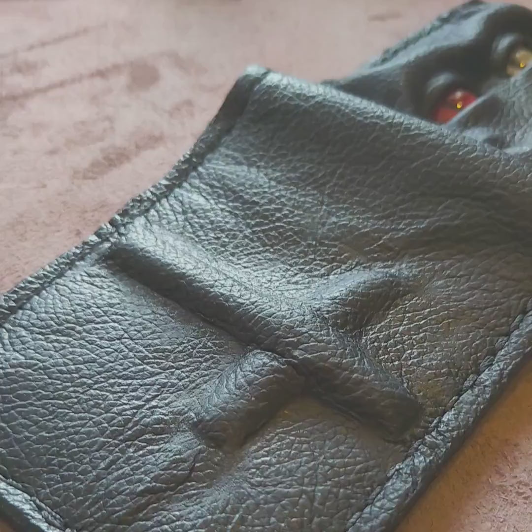 Chilled red white eyed horned monster face - demon eyes - Leather wallet.
