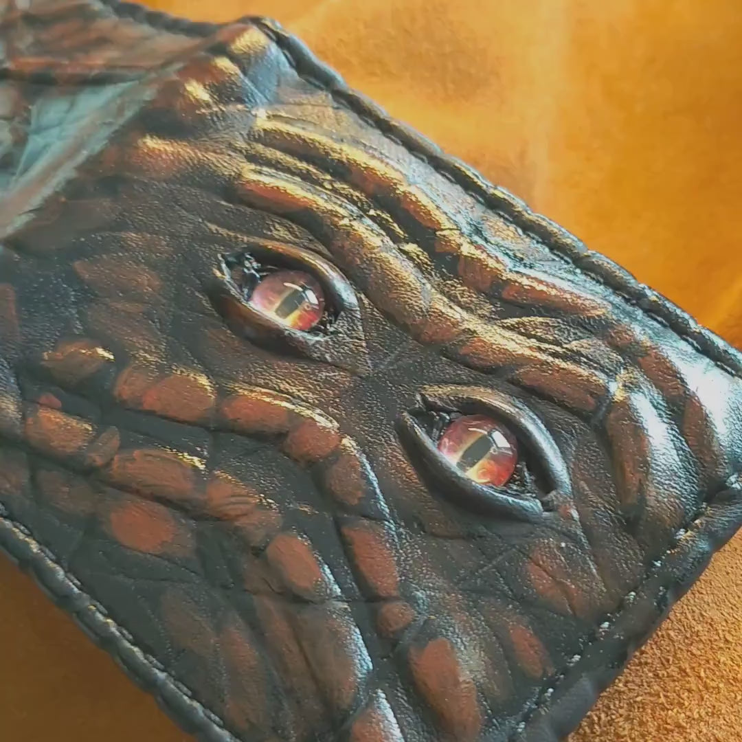 Enderman Eyes bumpy brown version - Necromonicon - demon eyes - Leather wallet.