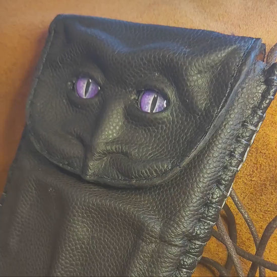 Purple eyed fark phone case travel bag of holding - Necromonicon - demon eyes - Leather wallet.