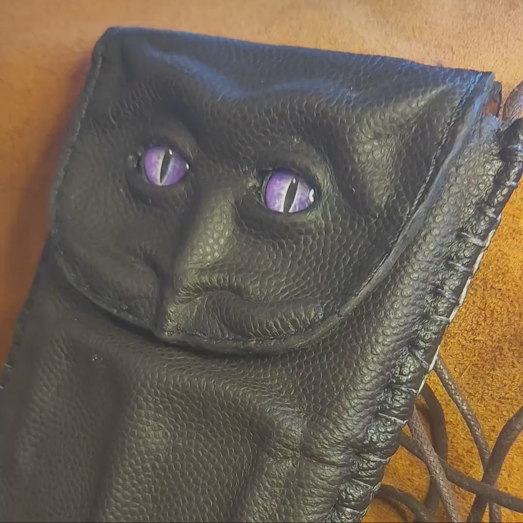 Purple eyed fark phone case travel bag of holding - Necromonicon - demon eyes - Leather wallet.