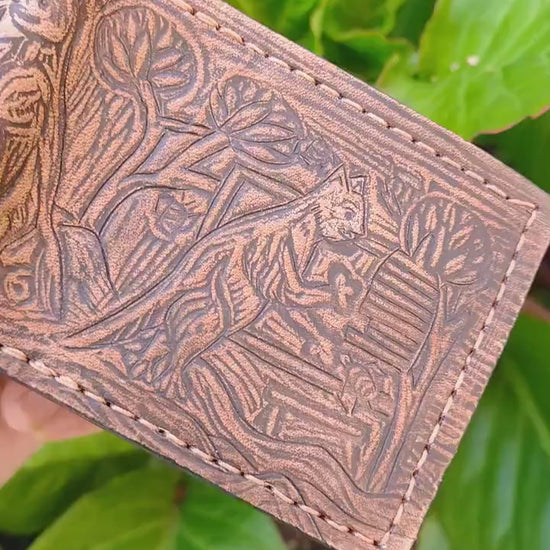 Marginalia medieval party v2 - rabbits cats and snail v2 - leather wallet- Dark Brown and ivory colour - Leather Bifold Wallet - Handcrafted