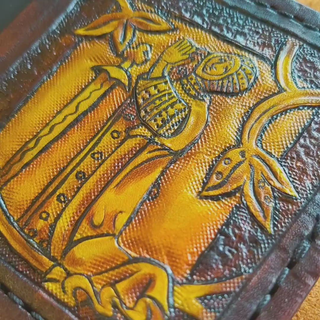 Marginalia medieval knights - leather wallet- Dark Brown and ivory colour - Leather Bifold Wallet - Handcrafted