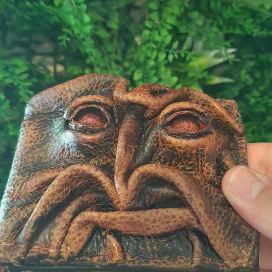 Blinking eye action - monster face - Leather wallet - Necromonicon - demon eyes -
