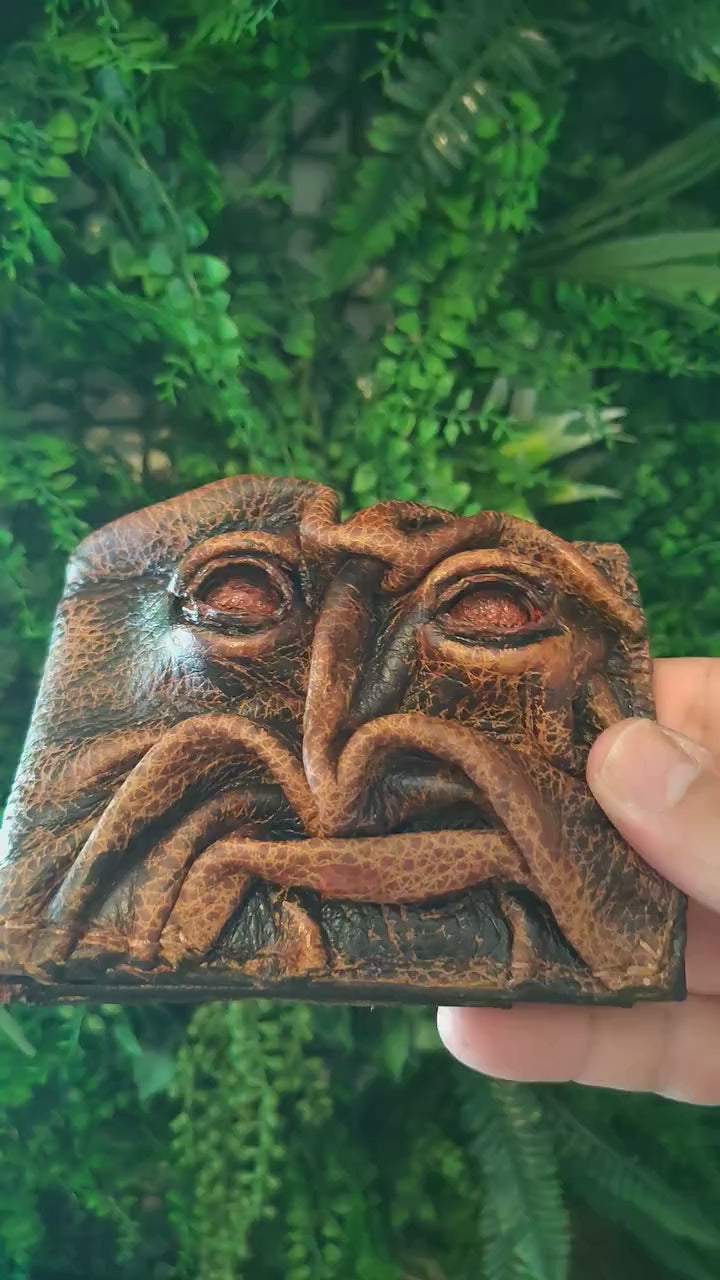 Blinking eye action - monster face - Leather wallet - Necromonicon - demon eyes -