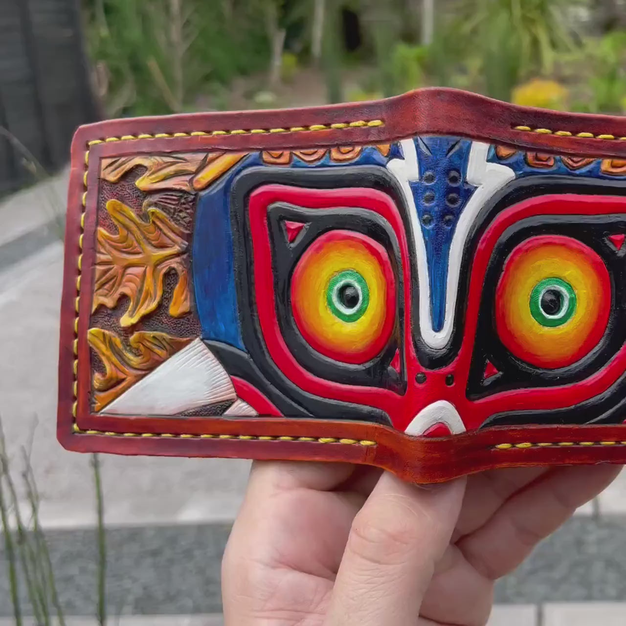 Holy Relics Majoras Mask leather wallet - Leather Bifold Wallet - Handcrafted Legend of Zelda Wallet - Link Wallet