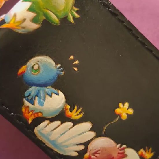 Chocobo chick march night leather wallet - Black Leather Bifold Wallet - Handcrafted Final Fantasy inspired Wallet - baby