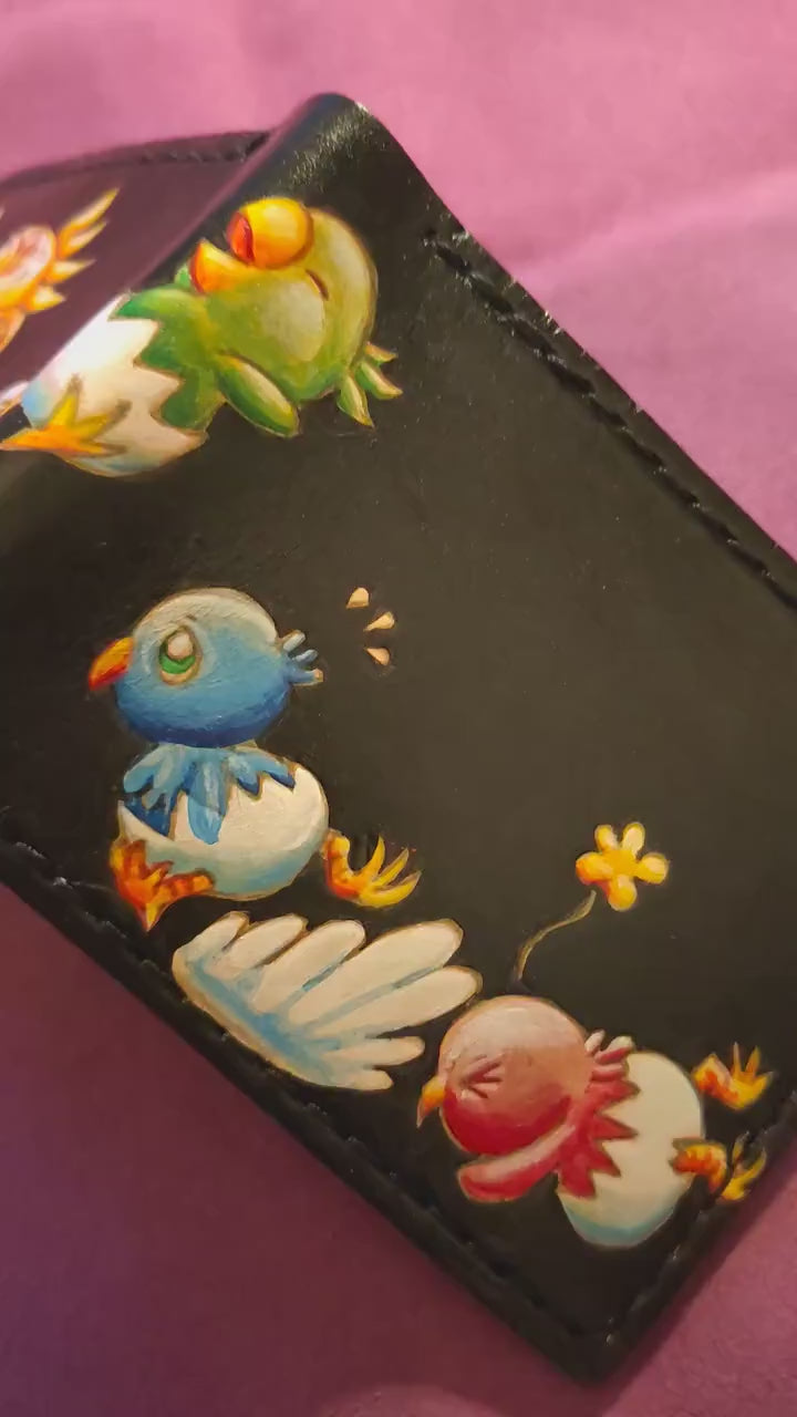 Chocobo chick march night leather wallet - Black Leather Bifold Wallet - Handcrafted Final Fantasy inspired Wallet - baby