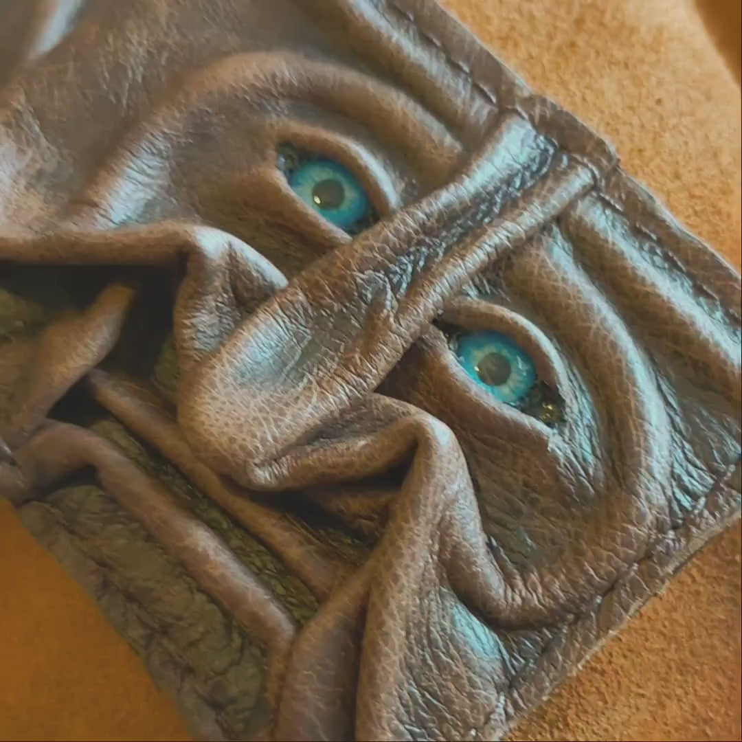 Gnome King - brown version - Necromonicon - Oz - demon eyes - monster face - Leather wallet.