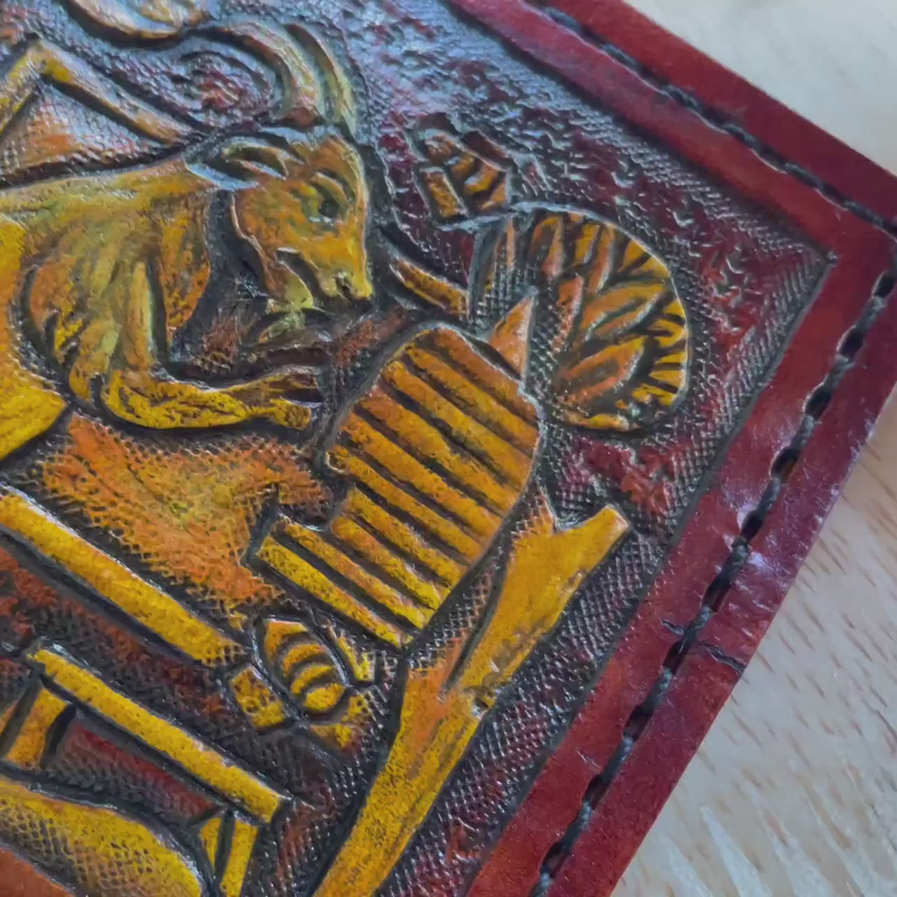 Marginalia medieval Goats - bee keepers - leather wallet- Dark Brown and ivory colour - Leather Bifold Wallet - Handcrafted
